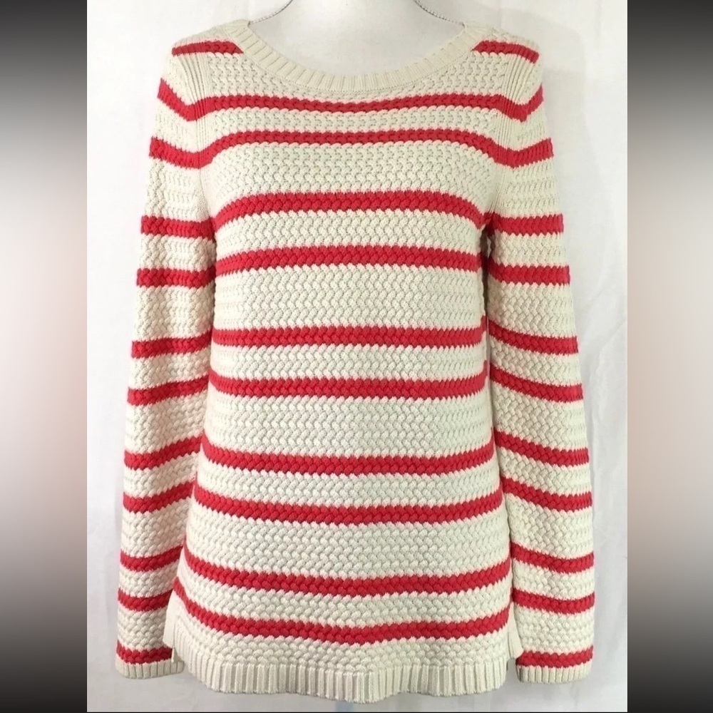 Talbots Cream & Pink Textured Striped Sweater Size Medium